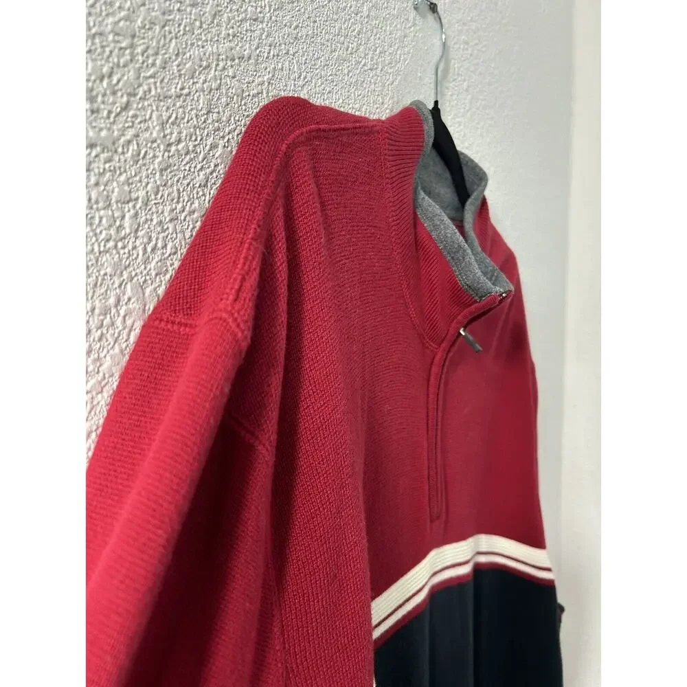 Eddie Bauer Mens Sweater Pullover Long Sleeve 1/4 Zip Red Blue Size XL CabinCore